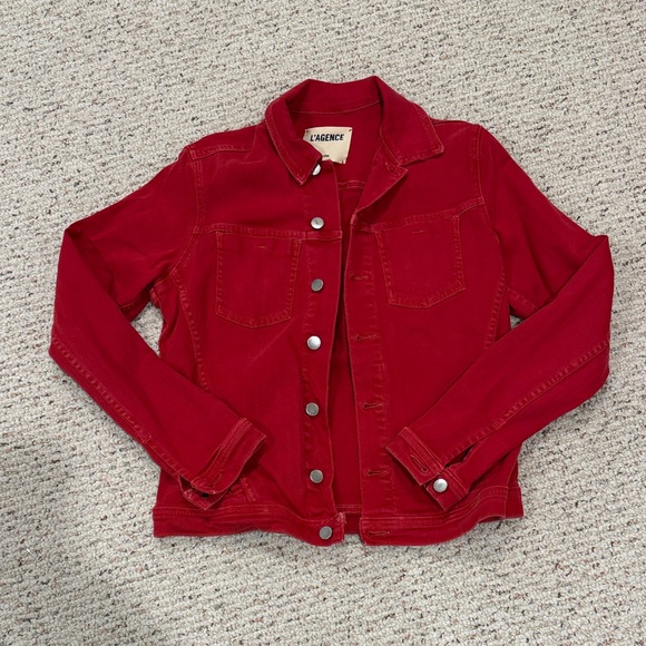 L'AGENCE Jackets & Blazers - L’Agence Red Denim Jacket Size Medium C11-158